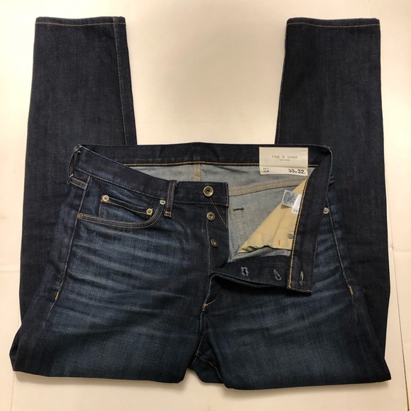 Rag & Bone Fit 2 Slim Fit Dark Medium Wash Button Fly Jeans Men’s Size 33x30 - Picture 5 of 12